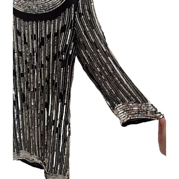 Flapper sequin 3/4 Sleeve, New Years Dress black & sliver sparkly small Gatsby - Picture 7 of 12